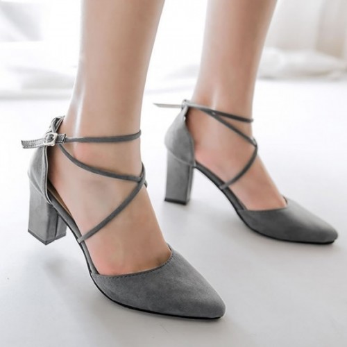 High Heeled American Style Pointed Suede Women Shoes-Grey image