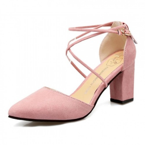 High Heeled American Style Pointed Suede Women Shoes-Pink image