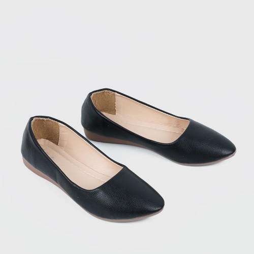 Professional Ladies Soft Leather Shallow Mouth Flat Shoes-Black image