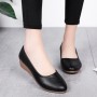 Professional Ladies Soft Leather Shallow Mouth Flat Shoes-Black