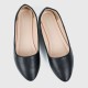 Professional Ladies Soft Leather Shallow Mouth Flat Shoes-Black image