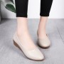 Professional Ladies Soft Leather Shallow Mouth Flat Shoes-Brown