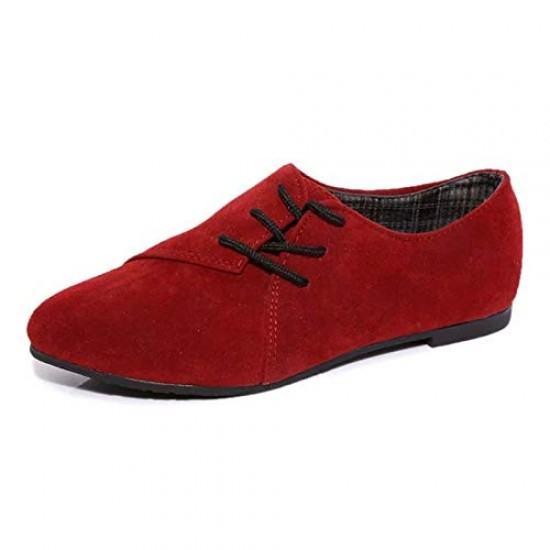 red leather flat shoes