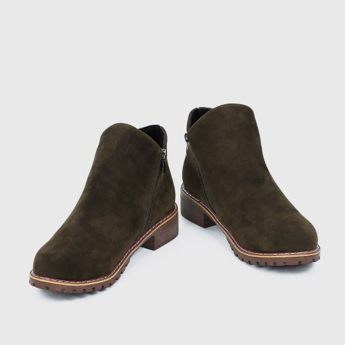 Women Chukka Style Leather Casual Boots-Green image
