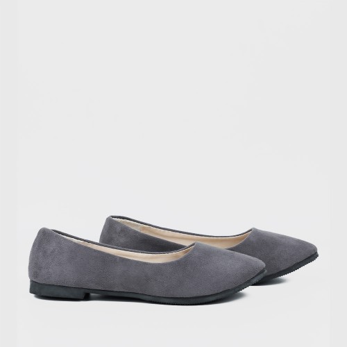 Frosted Shallow Mouth Suede Flat Shoes-Grey image