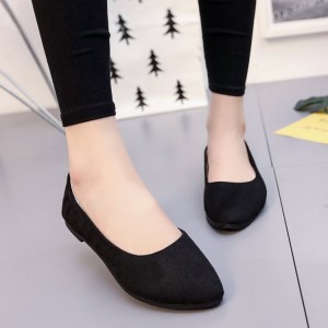 Frosted Shallow Mouth Suede Flat Shoes-Black