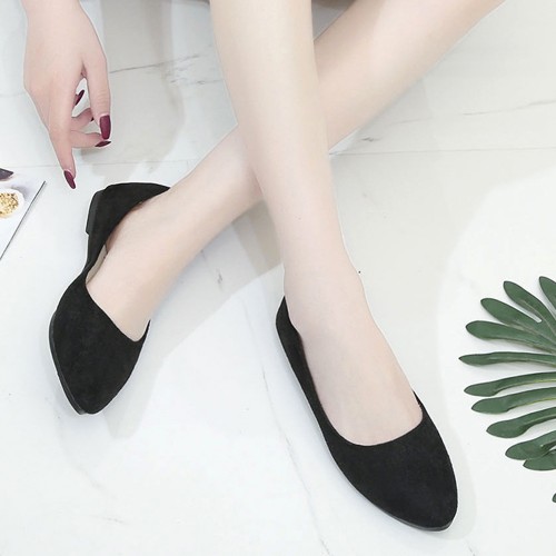 Frosted Shallow Mouth Suede Flat Shoes-Black image