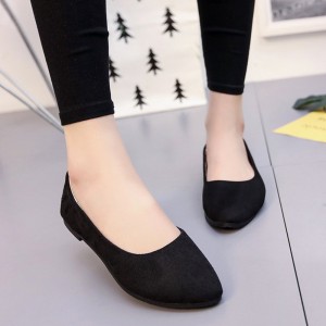 Frosted Shallow Mouth Suede Flat Shoes-Black