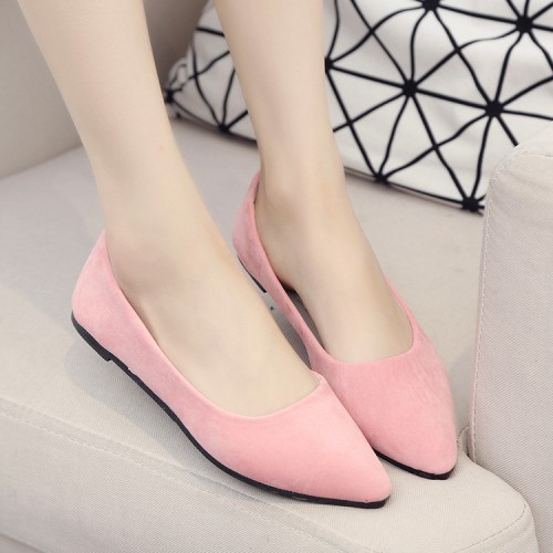 Frosted Shallow Mouth Suede Flat Shoes-Pink image