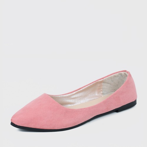 Frosted Shallow Mouth Suede Flat Shoes-Pink image
