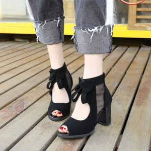Waterproof Thick Platform With Bow Tide Sandals-Black
