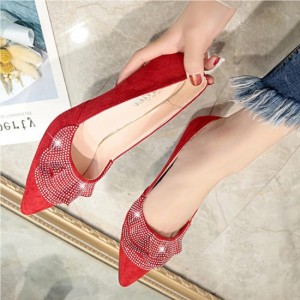 Rhinestone Designed Sweet Shallow Mouth 3cm Low Heel Shoes-Red