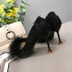 Shallow Mouth New Fluffy Plush Wild Hair Heel Shoes-Black image