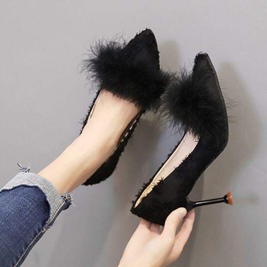 fluffy black shoes