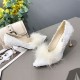 Shallow Mouth New Fluffy Plush Wild Hair Heel Shoes-White image