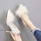 Shallow Mouth New Fluffy Plush Wild Hair Heel Shoes-White image