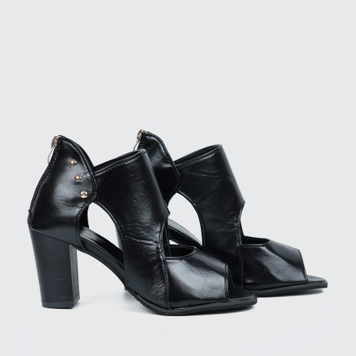 Roman New Style Soft Leather High Heels Sandal-Black image