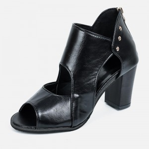 Roman Soft Leather High Heels Sandal-Black