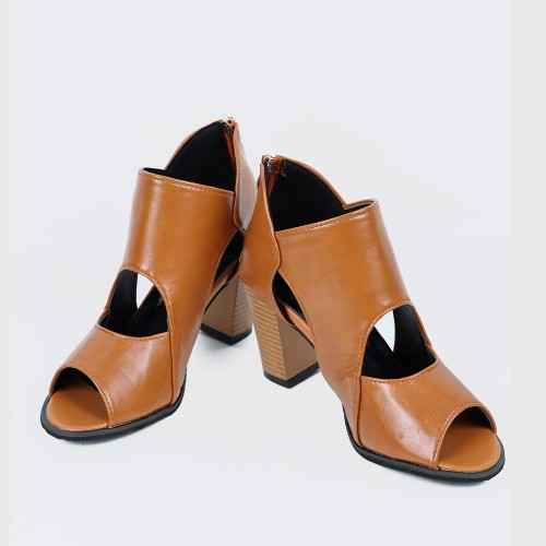 Roman Soft Leather High Heels Sandal-Brown image
