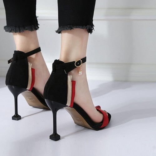 Wine Glass Style High Heel Open Toed Sandals For Women-Red image