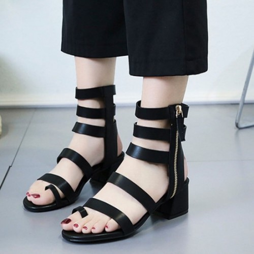 Roman Fashion Thick Bottom Retro Leather Shoes-Black image
