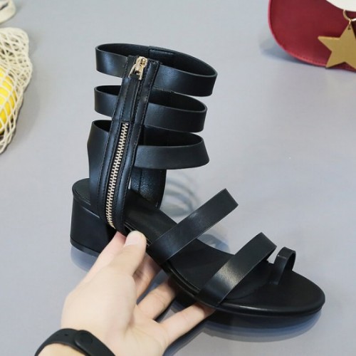 Roman Fashion Thick Bottom Retro Leather Shoes-Black image