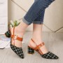 Women's Chunky Block Heels Pointed Toe Buckle Shoes-Black