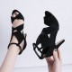 Black Alien Heel Cross Ties Buckle Women Sandals-Black image