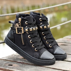 Canvas Fashion Casual Zipper Women Sneaker - Black