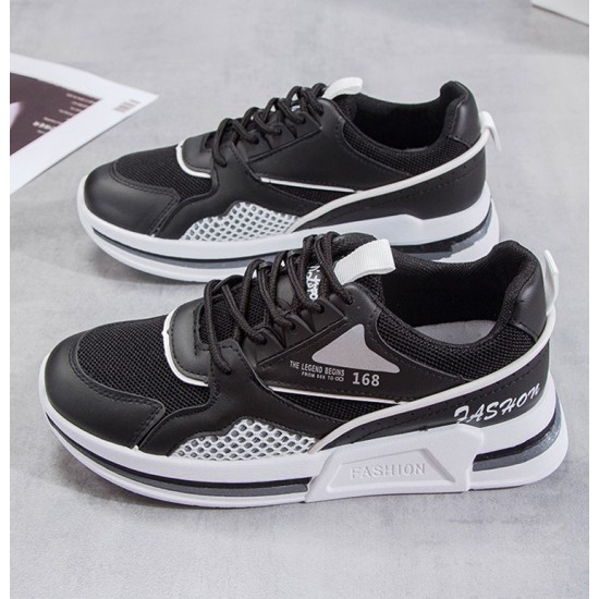 Breathable Air Mesh running thick sole sneakers - Black image