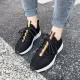 Women Flat Running Black Laced Canvas Sneaker - Black image
