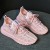 Women Flat Running Pink Laced Canvas Sneaker - Pink 