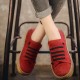 Strip Sole Casual Cotton Round Head Flat Shoes - Red image