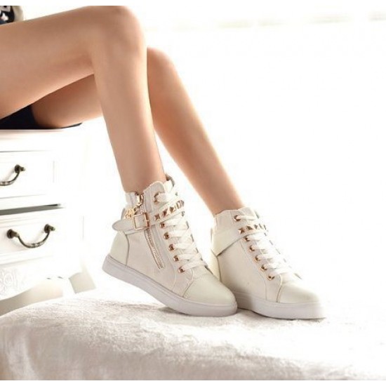 Canvas Fashion Casual Zipper Women Sneaker - White image