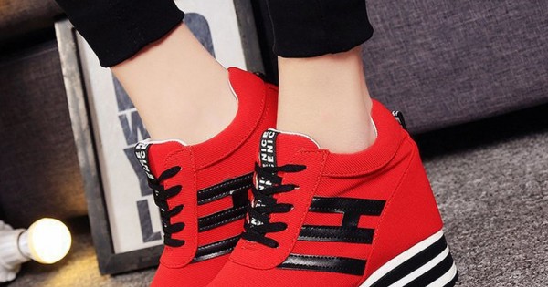 Buy Thick Bottom Muffin Platform Laces Up Sneakers - Red, Fashion