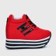 Thick Bottom Muffin Platform Laces Up Sneakers - Red image