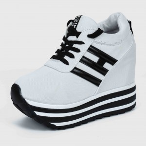 Thick Bottom Muffin Platform Laces Up Sneakers - White