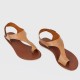 Flat Toe Leather Slide Velcro Sandals - Brown image