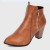 Side Zipper Vintage Block Heel Leather Boots - Brown