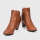 Side Zipper Vintage Block Heel Leather Boots - Brown image