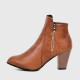 Side Zipper Vintage Block Heel Leather Boots - Brown image
