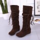 Suede-Look Rope Braided Stretchy High Boots - Brown image