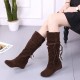 Suede-Look Rope Braided Stretchy High Boots - Brown image
