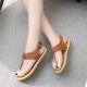 T-bar Flat-Bottomed Comfortable Buckle Sandals - Brown image
