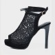 Black Floral Mesh High Heeled Roman Style Sandals - Black image