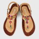 Slip On Bohemian Beaded Flat Women Sandals - Brown image