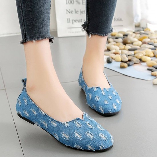Pointed Casual Denim Flats - Blue 