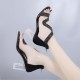 Open Toe Crystal Transparent High Heel Sandals - Black image