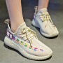 Double Stripes Color contrast Running Sneakers - Cream