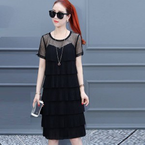 Fairy Short Sleeve Ruffled Tiered Midi Dress - Black